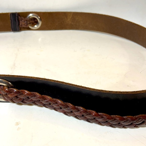 CS Sport Brown Saddle Leather sz 85 Belt w/Braided Accent Nickel Buckle Italy - Picture 3 of 6